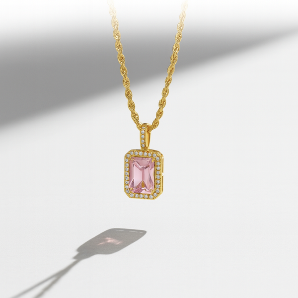 Collier Doré Pierre Rose