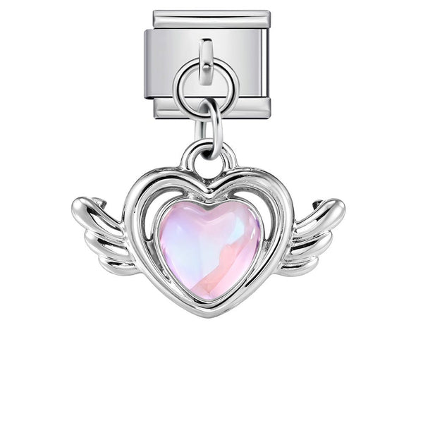 Cœur ailé rose pendant