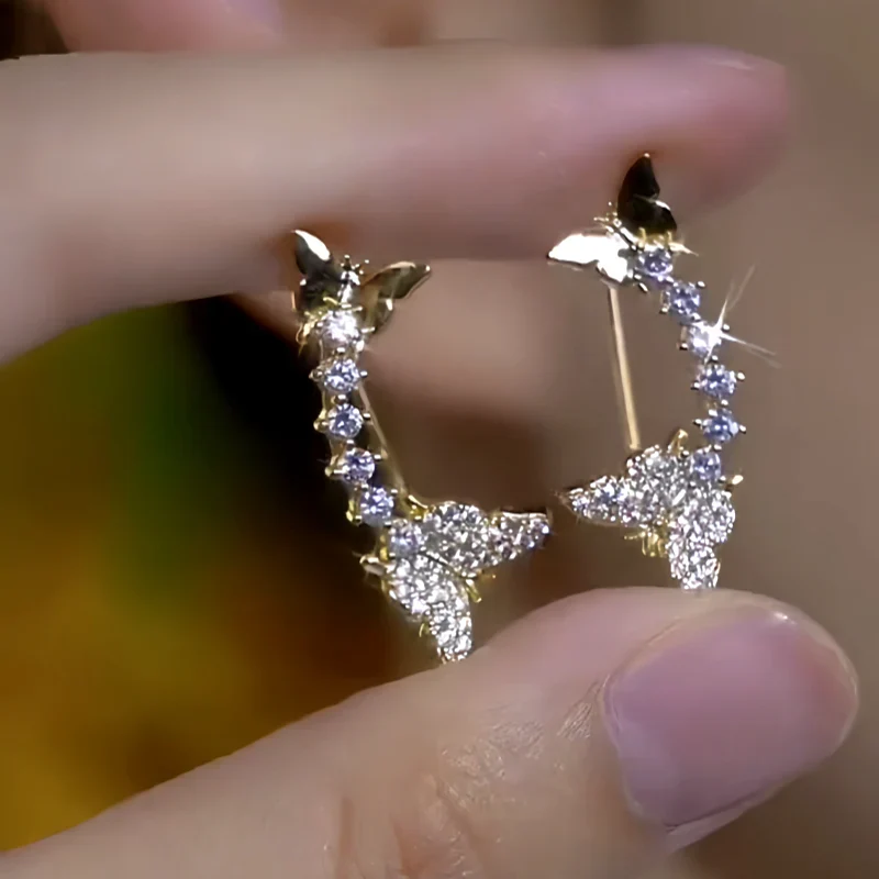 Boucles d’oreilles crawler papillon zircon élégantes