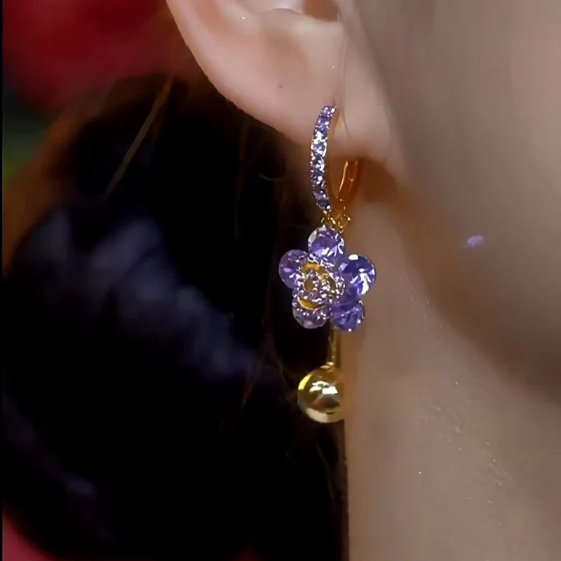 Boucles d’oreilles fleur zircon violet élégantes plaqué