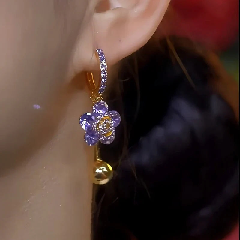 Boucles d’oreilles fleur zircon violet élégantes plaqué
