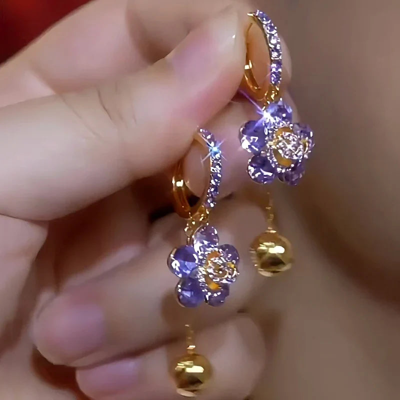 Boucles d’oreilles fleur zircon violet élégantes plaqué
