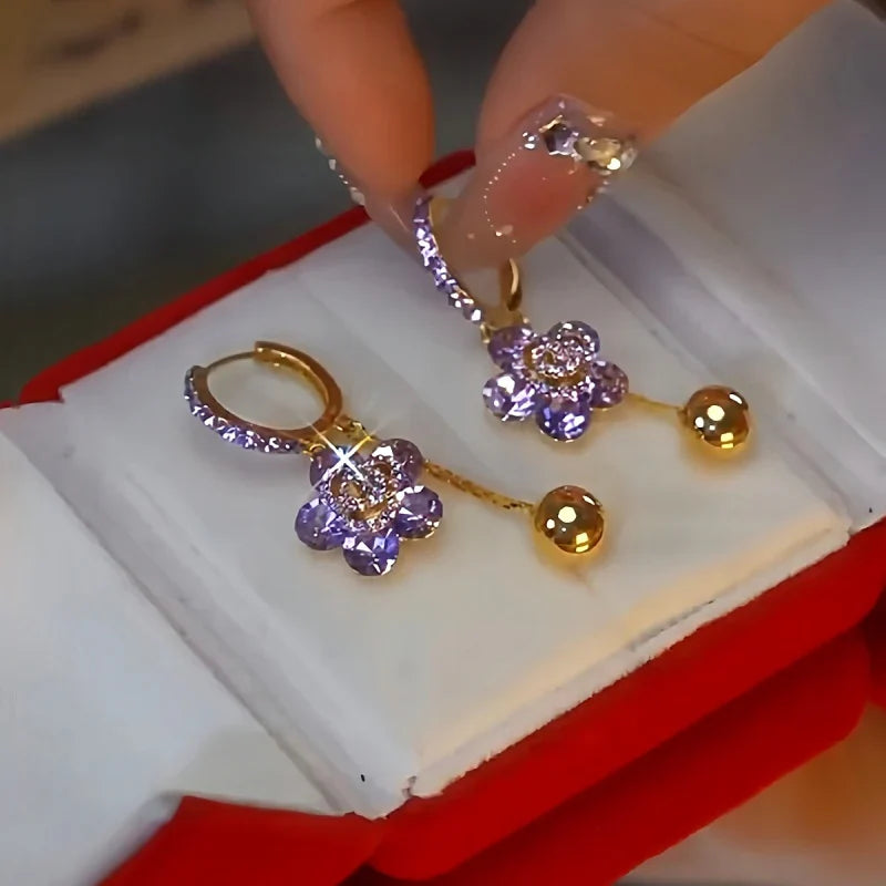 Boucles d’oreilles fleur zircon violet élégantes plaqué
