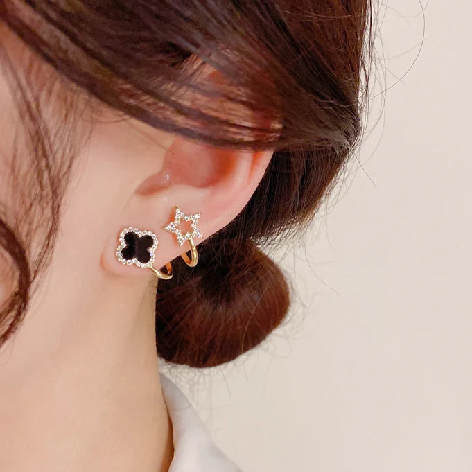 Boucles d’oreilles clous trèfle et étoile zircon plaqué