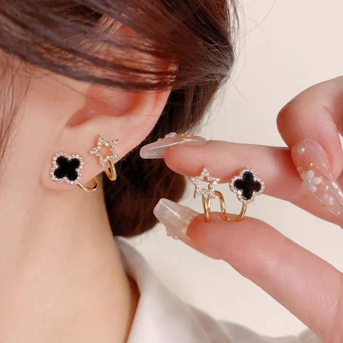 Boucles d’oreilles clous trèfle et étoile zircon plaqué